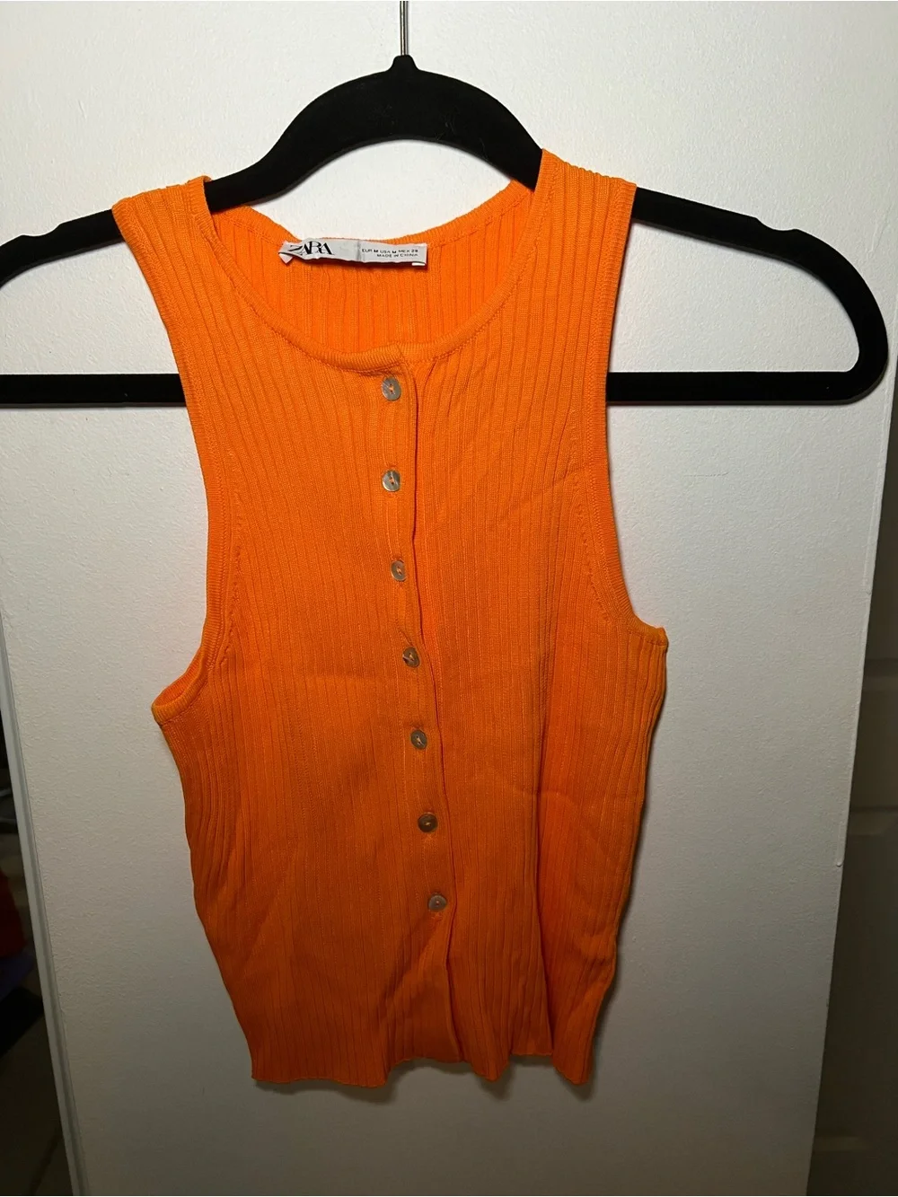 Zara Orange Ribbed Button-Front Tank Top - Picture 1 of 4
